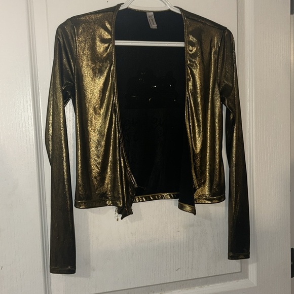 Y2K Gold Metallic Long sleeve slick Wrap top Bolero liquid - Picture 2 of 6